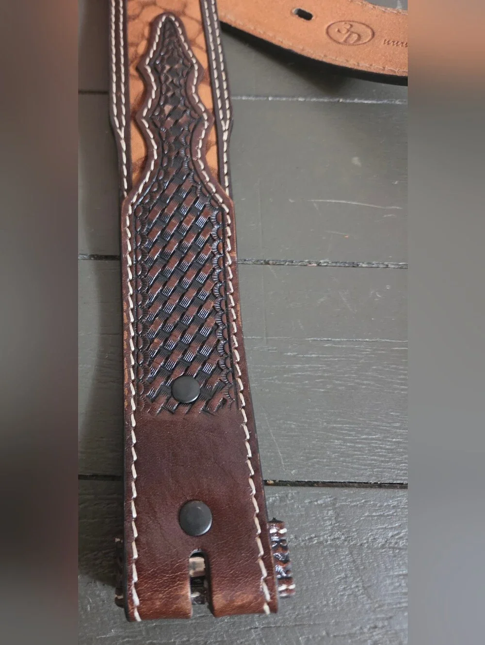Men's Brown and Black Leather Belt with Decorative Weave